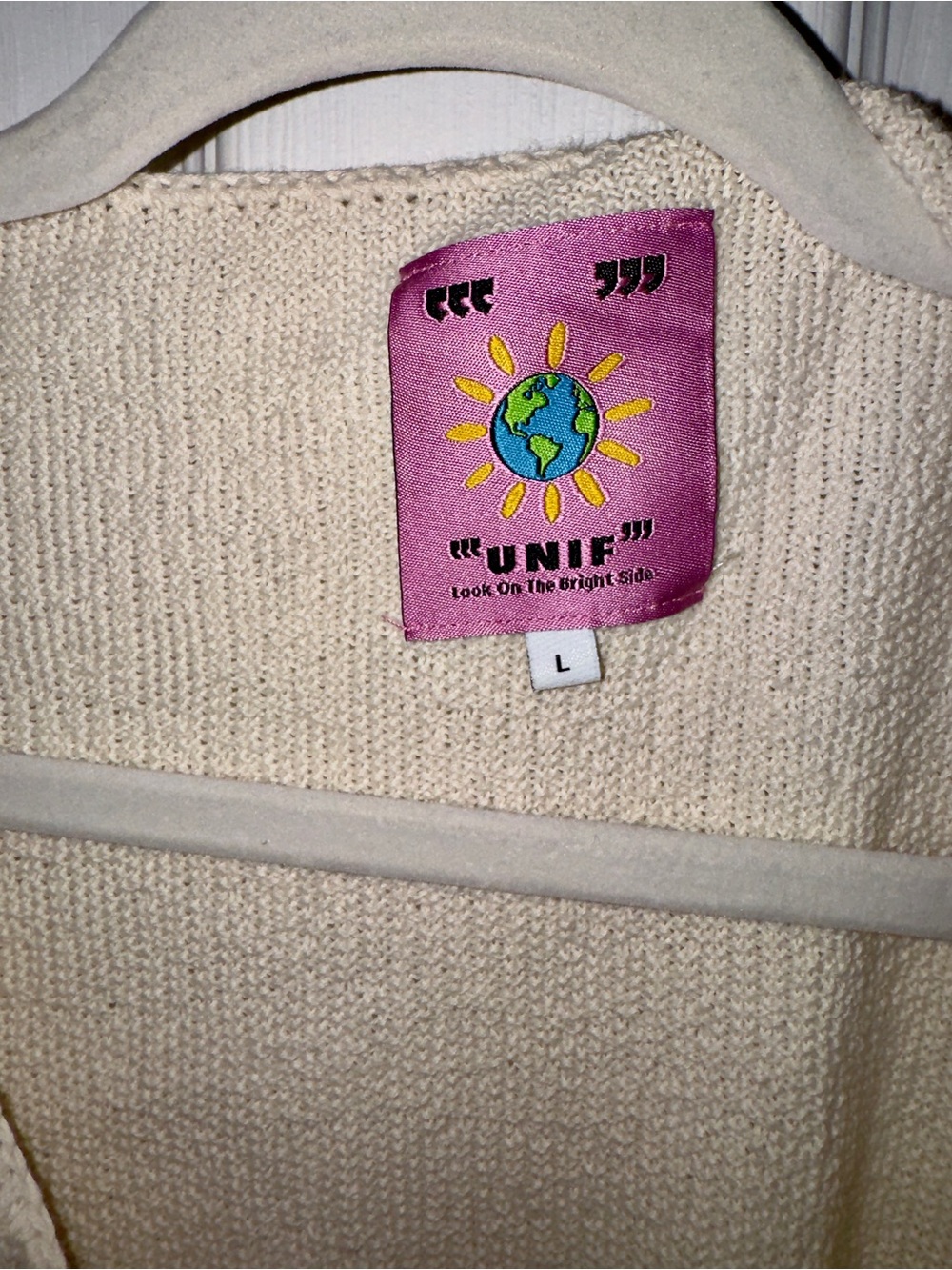 UNIF Cream Crochet-Detail Knit Top - Picture 2 of 3
